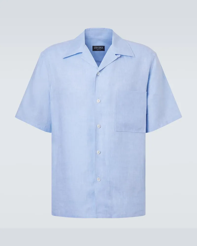 Ermenegildo Zegna Camicia bowling in lino Blu