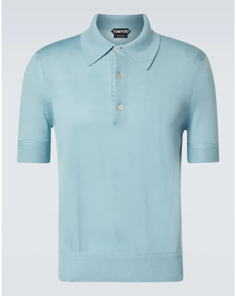 Tom Ford Polo in cashmere e seta Blu