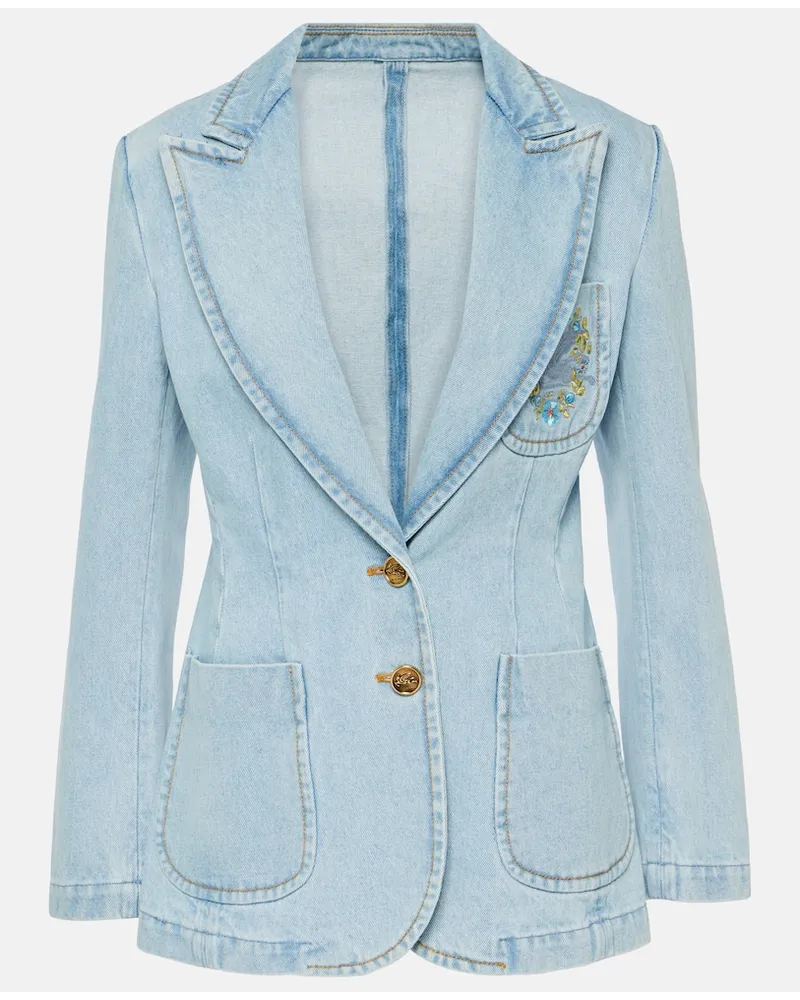 Etro Blazer in denim con ricamo Blu