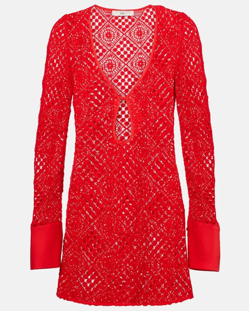 SIR Abito corto Rayure in crochet di cotone Rosso