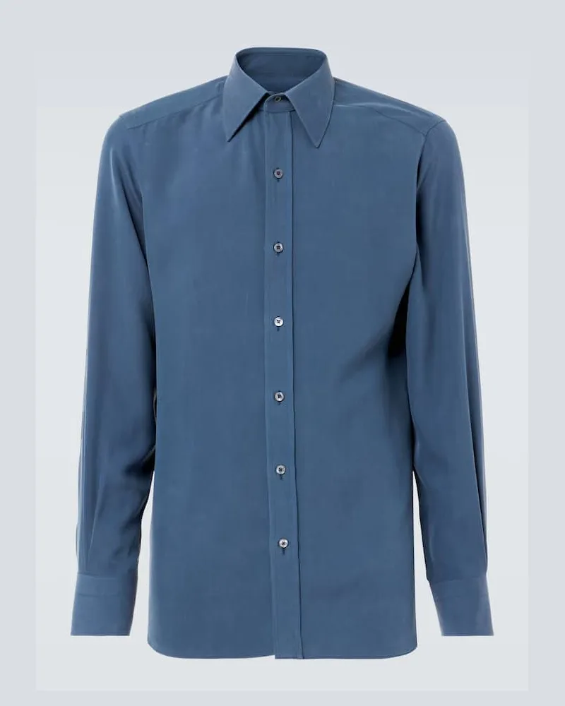 Tom Ford Camicia in twill di seta Blu