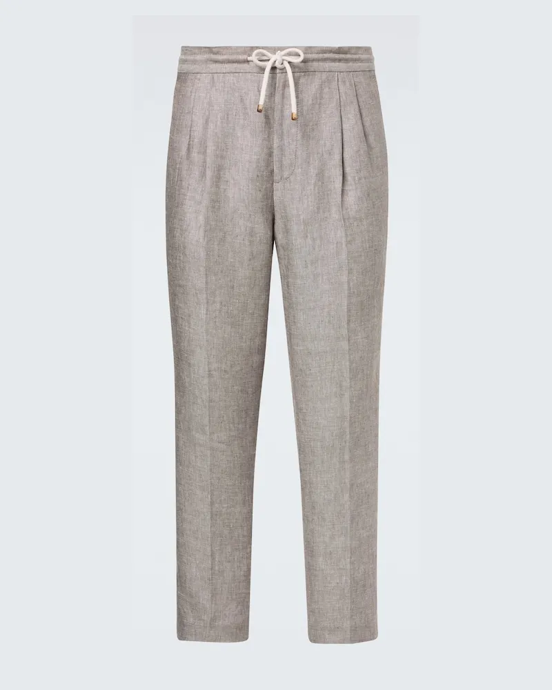 Brunello Cucinelli Pantaloni tapered in canapa e lino Grigio