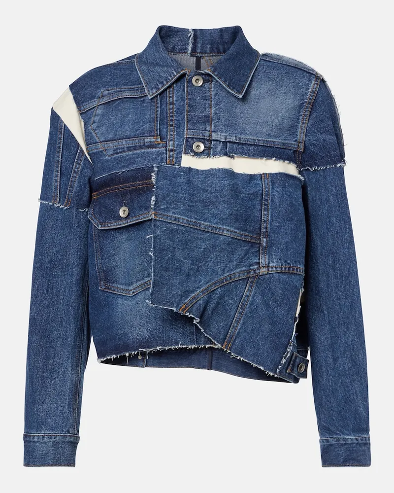 Sacai Giacca in denim patchwork Blu