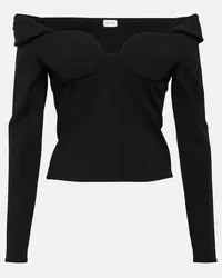 Magda Butrym Top in misto lana con scollo bardot Nero