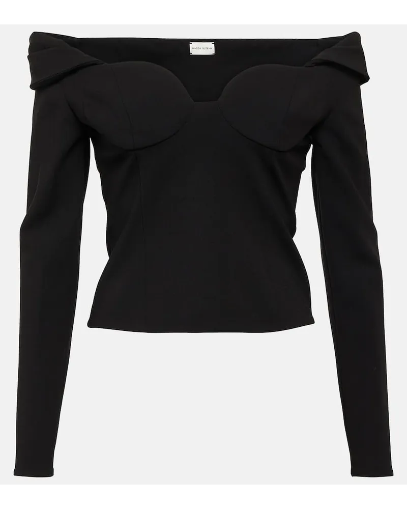Magda Butrym Top in misto lana con scollo bardot Nero