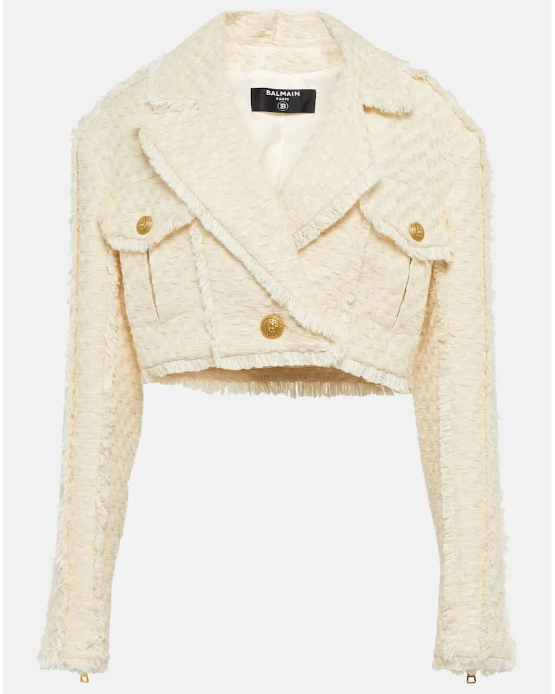 Balmain Giacca cropped in tweed di misto cotone Bianco