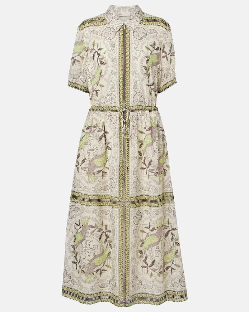 Tory Burch Abito midi in seta e cotone con stampa Verde