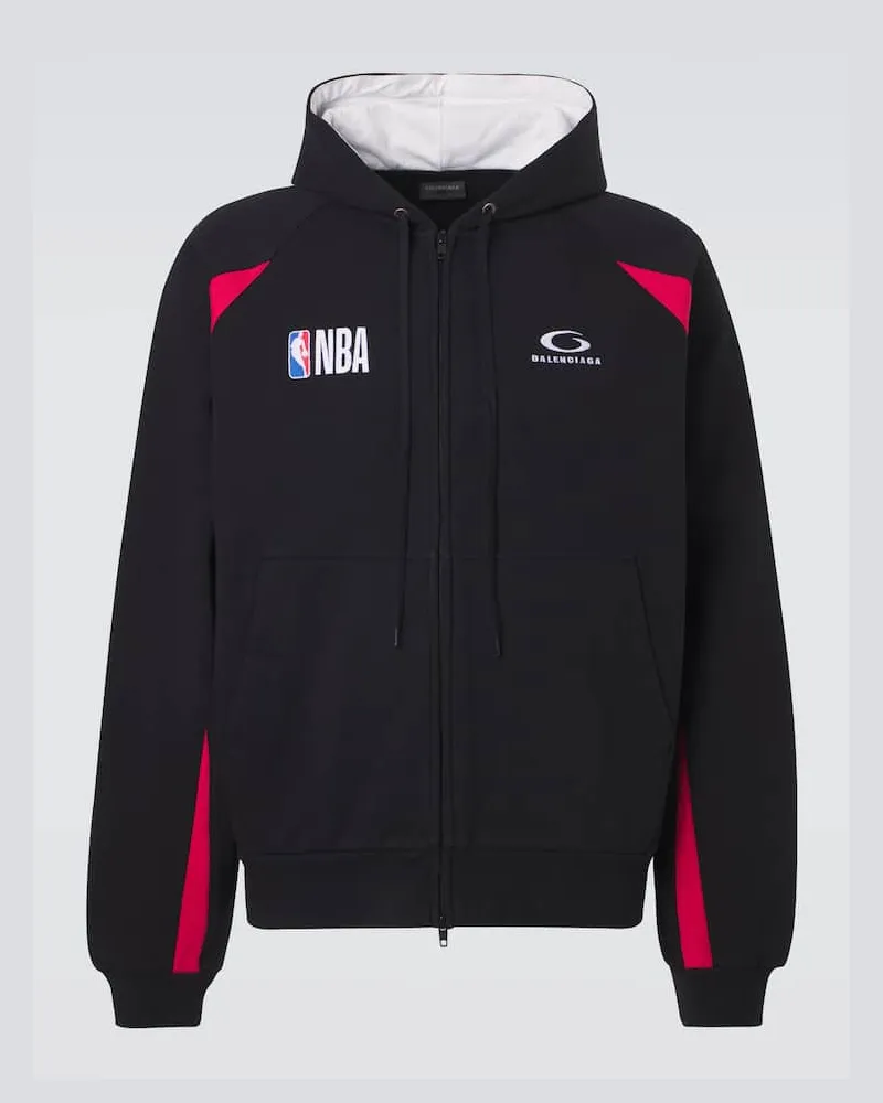Balenciaga X NBA - Felpa con cappuccio in pile di cotone con logo Nero