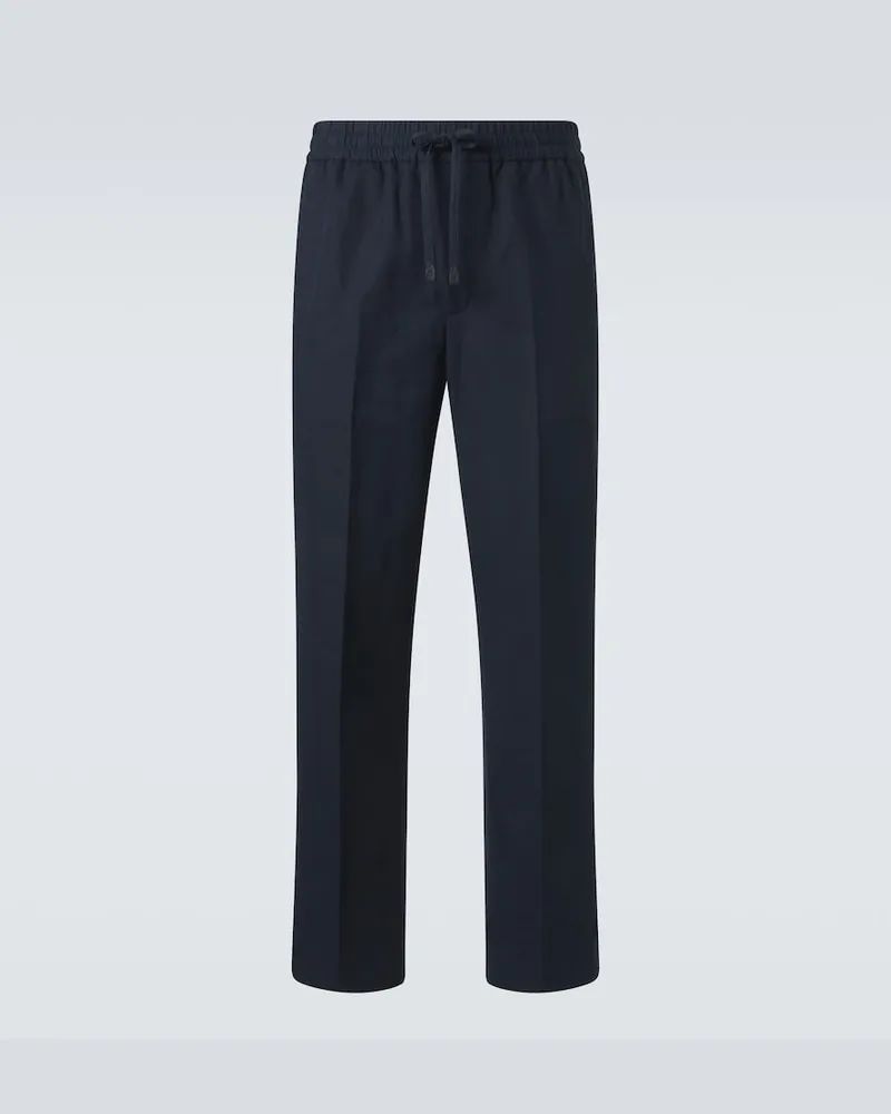 Brioni Pantaloni regular in lino e cotone Blu