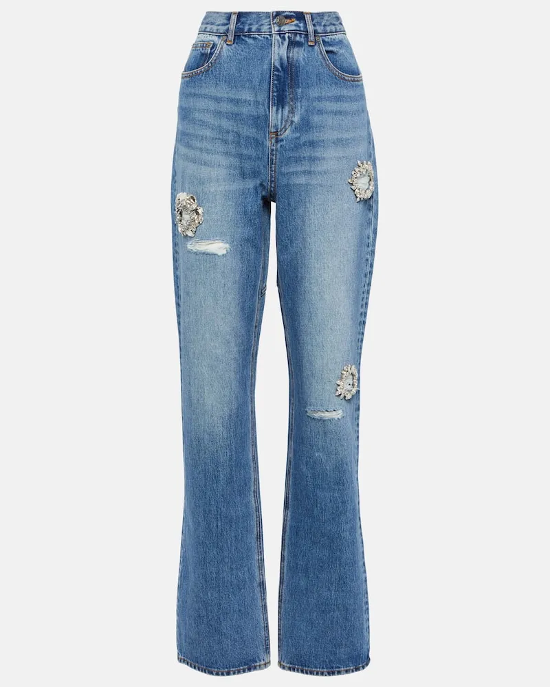 Area Jeans bootcut distressed con cristalli Blu