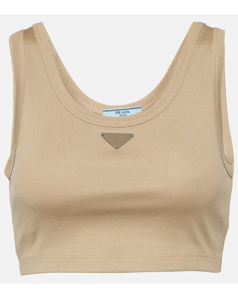 Prada Tank top in jersey di cotone con logo Neutro