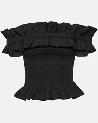 Ganni Top in popeline di cotone con scollo bardot Nero