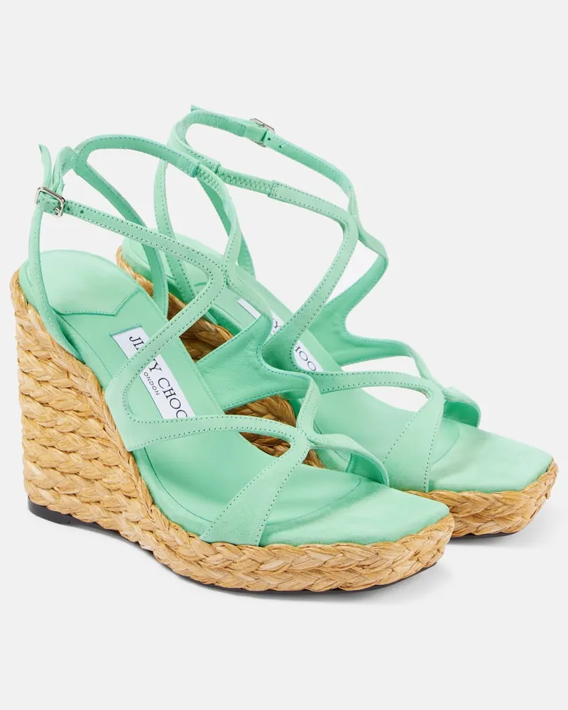 Jimmy Choo Sandali espadrillas Ayla 110 in suede con zeppa Verde