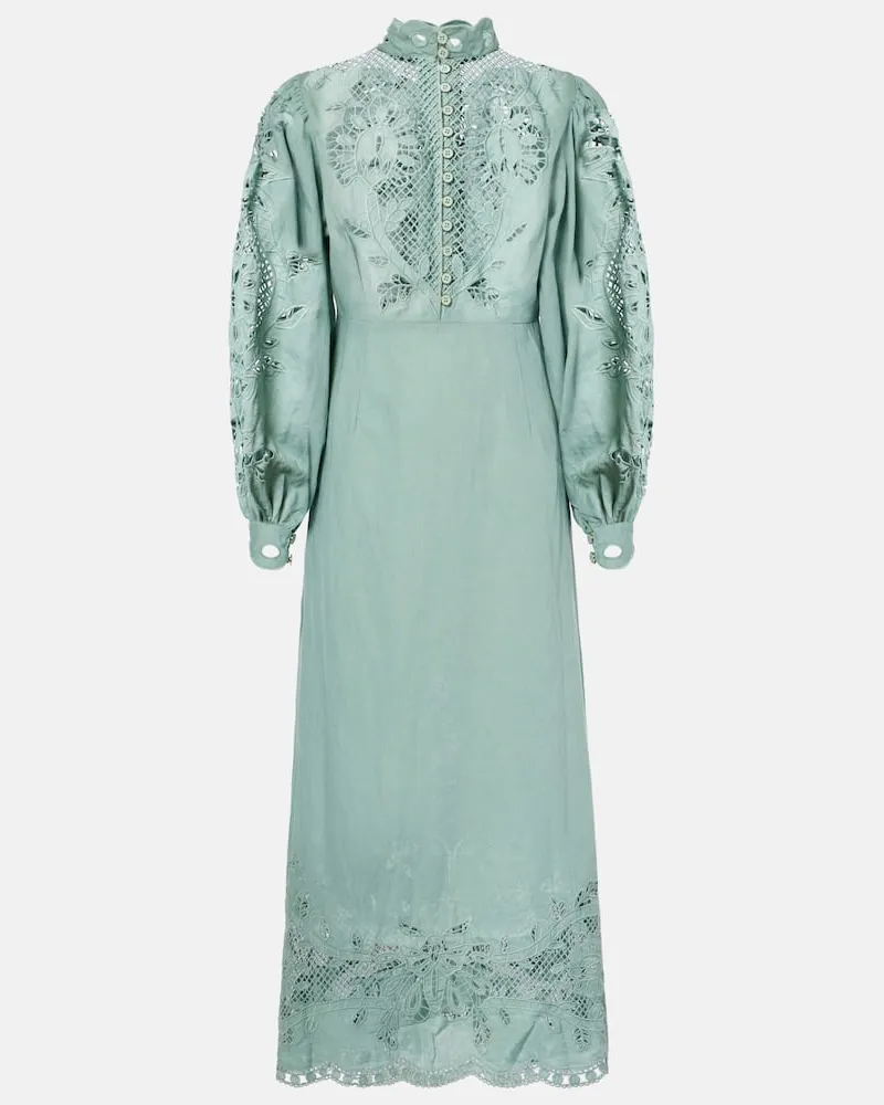 FARM Rio Abito midi in lino e cotone con pizzo Blu