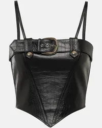 Alessandra Rich Top bustier in pelle con stampa coccodrillo Nero