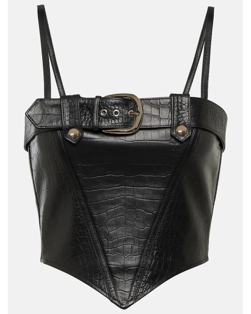 Alessandra Rich Top bustier in pelle con stampa coccodrillo Nero
