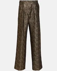 Dries van Noten Pantaloni regular in tweed a vita alta Oro