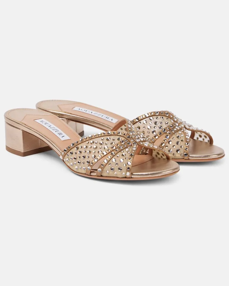Aquazzura Mules Crystal Love 35 in tulle Beige