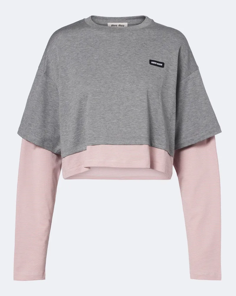 Miu Miu T-shirt in jersey di cotone Grigio