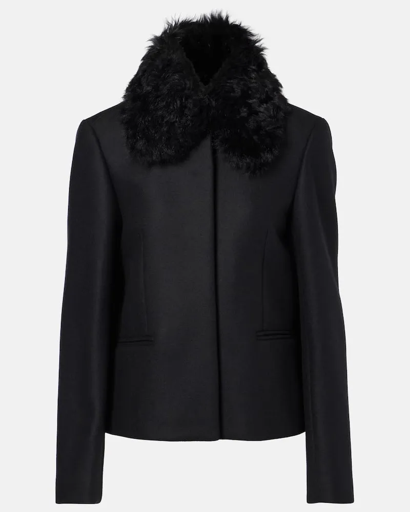 Totême Giacca in misto lana con shearling Nero