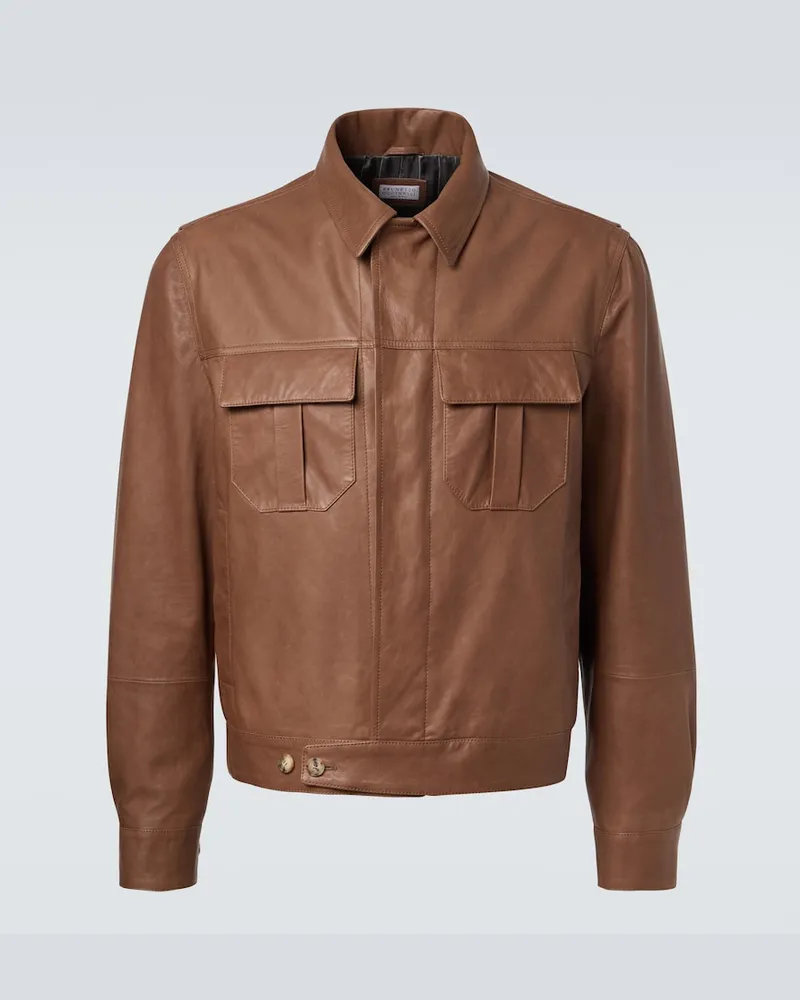Brunello Cucinelli Giacca blouson in pelle Marrone
