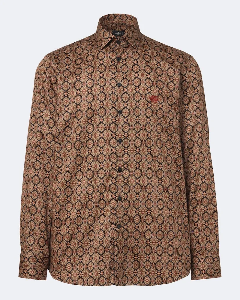 Etro Camicia in popeline di cotone con stampa Marrone