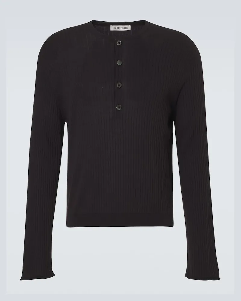 Our Legacy Top Fine Henley in cotone a coste Blu