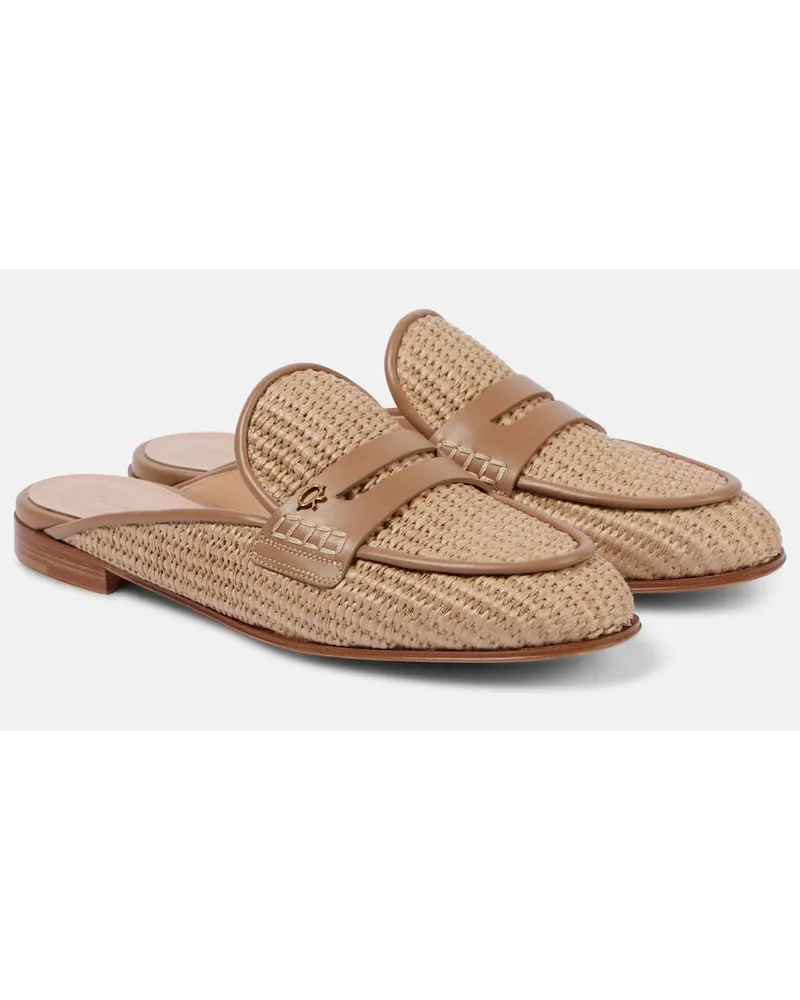 Gianvito Rossi Slippers Florio Marbella in rafia con pelle Marrone