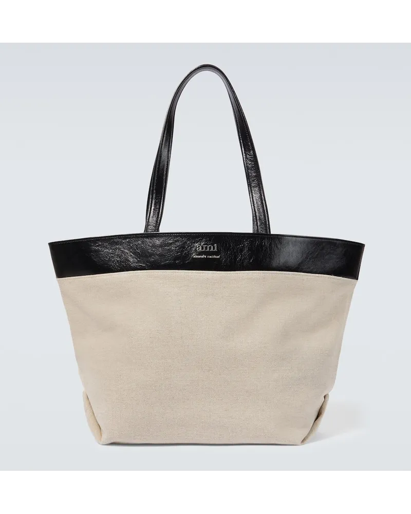 AMI Paris Borsa in canvas con pelle Beige
