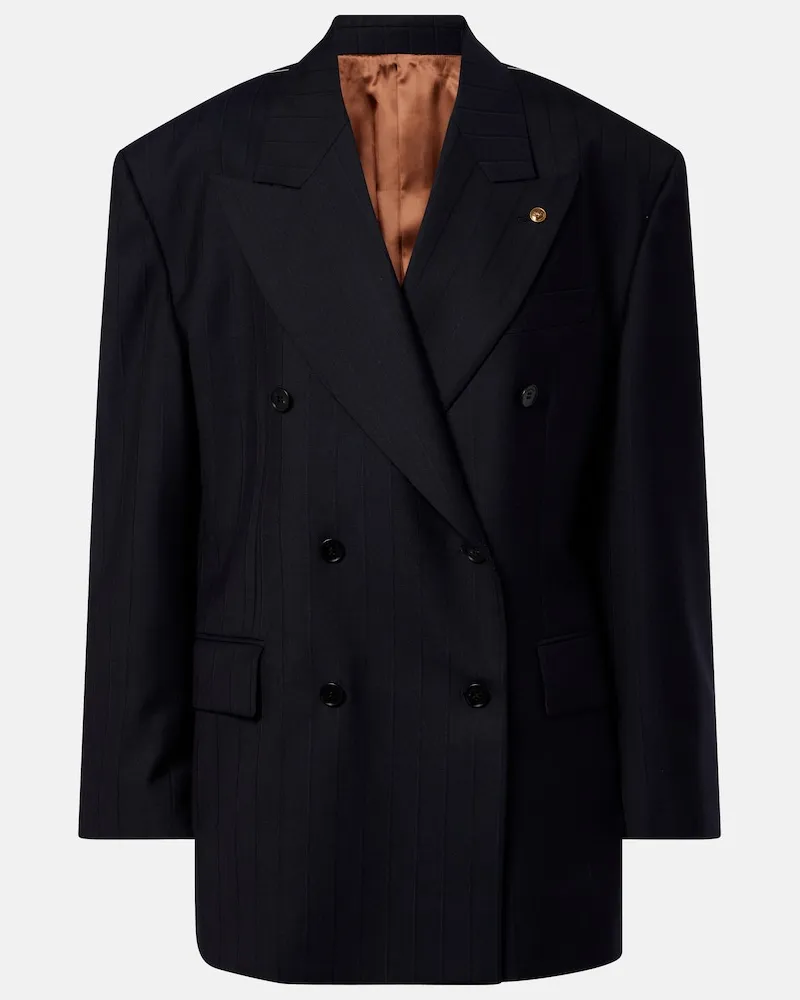 Versace Blazer in lana vergine oversize doppiopetto Blu