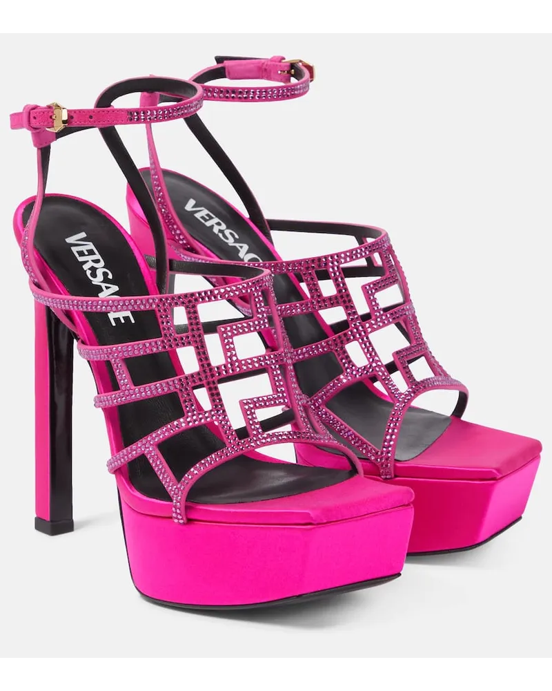 Versace Sandali Greca in raso di seta Rosa