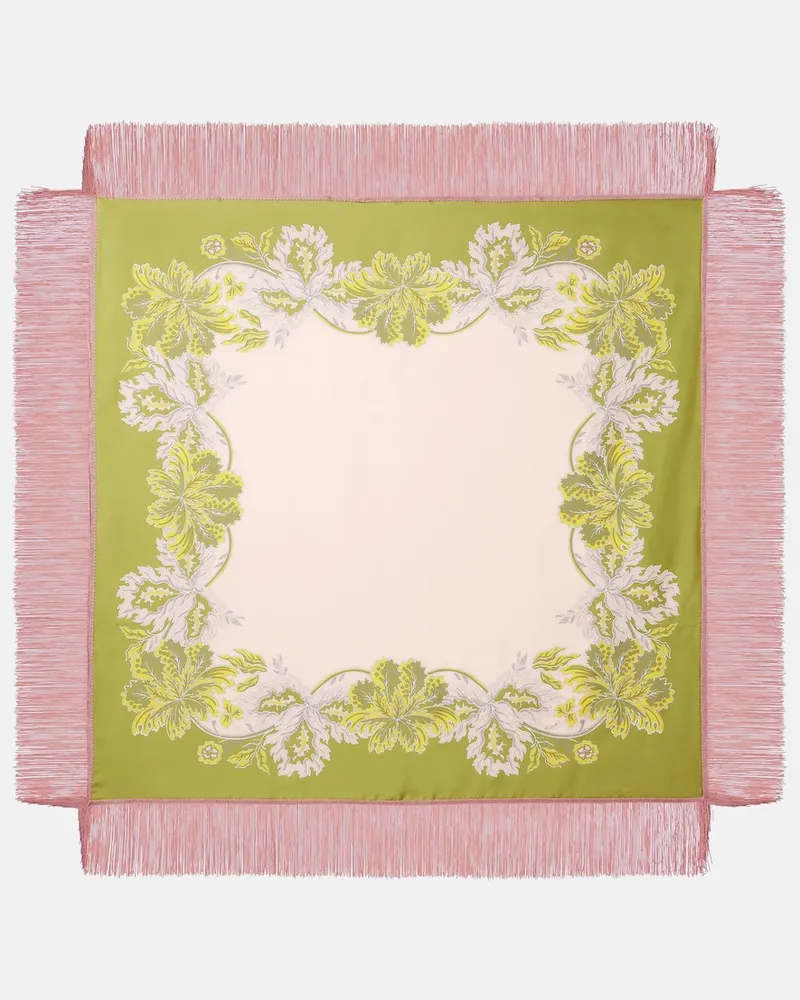 La DoubleJ Sciarpa in twill di seta con stampa e frange Rosa