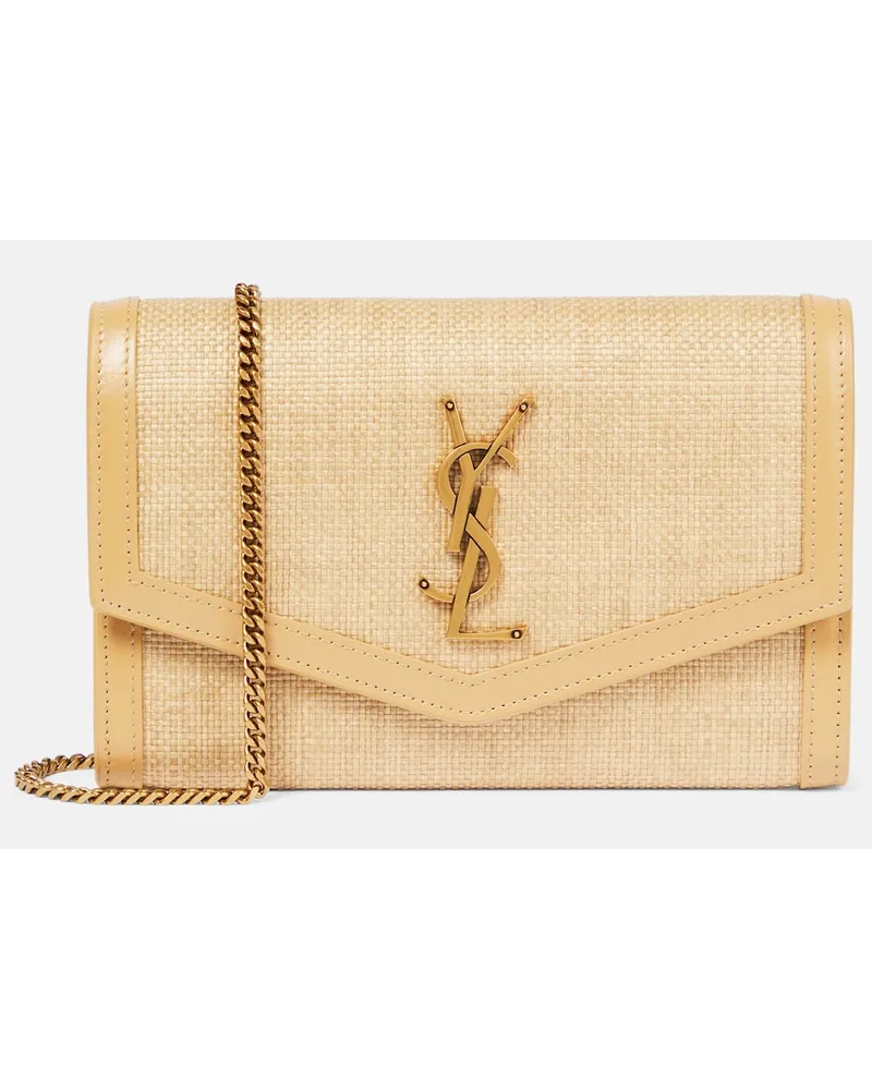 Saint Laurent Portafoglio Uptown in rafia con tracolla Neutro