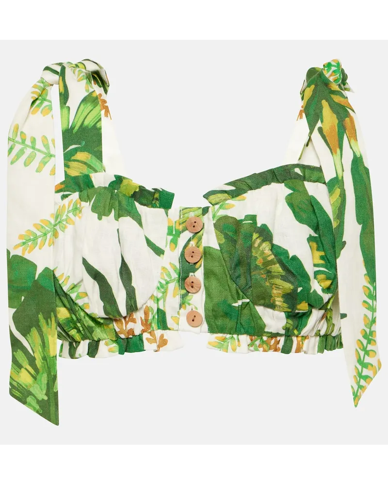 FARM Rio Top in lino con stampa floreale Verde