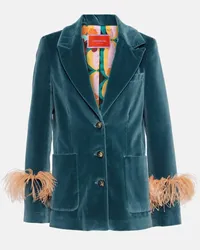 La DoubleJ Blazer in velluto di cotone con piume Blu