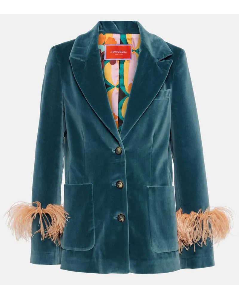 La DoubleJ Blazer in velluto di cotone con piume Blu