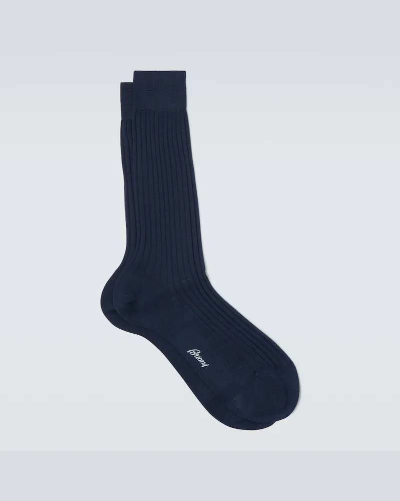 Brioni Calzini in cotone a coste Blu