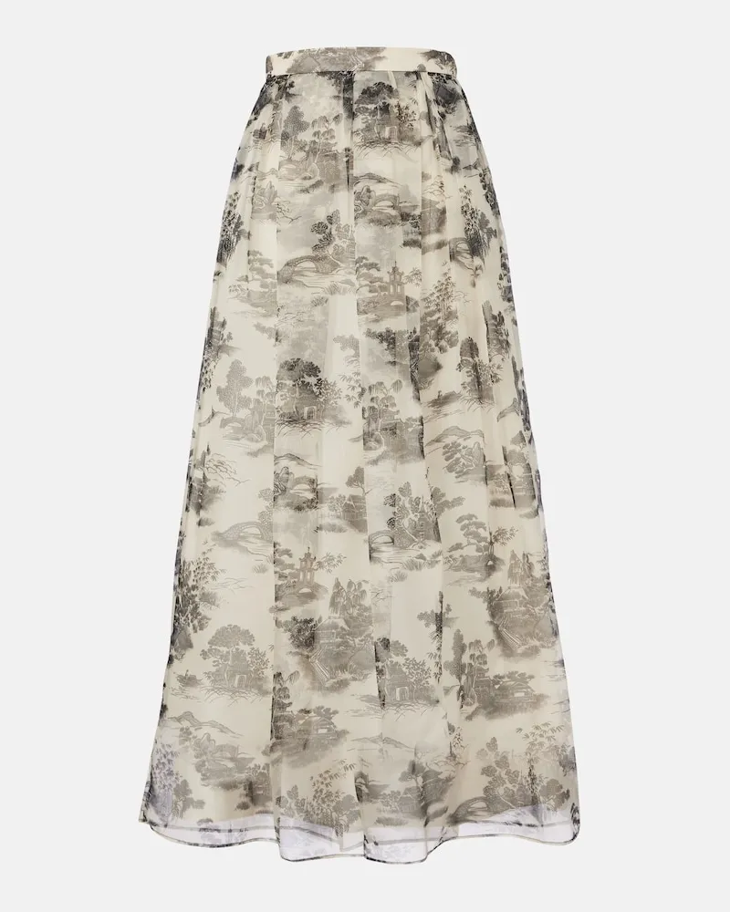 Max Mara Gonna lunga Elegante Sabbia in organza di seta Bianco