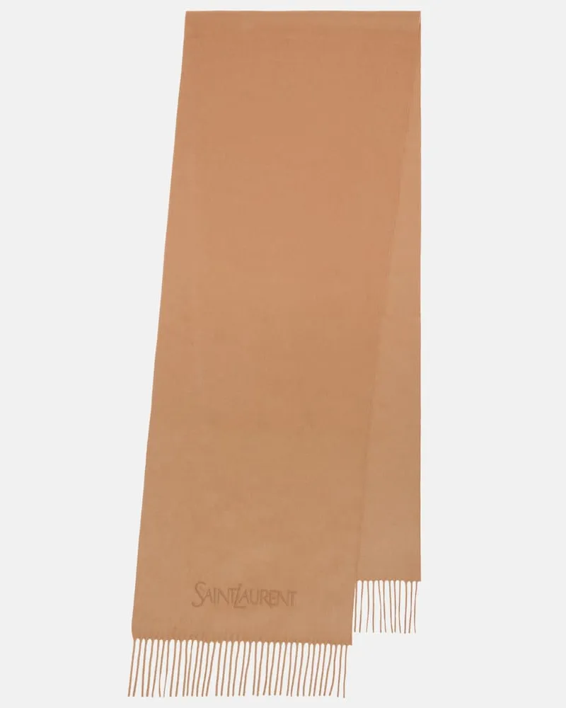 Saint Laurent Sciarpa in cashmere con logo Marrone