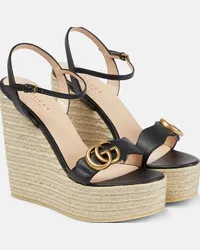 Gucci Sandali espadrillas in pelle con zeppa Nero