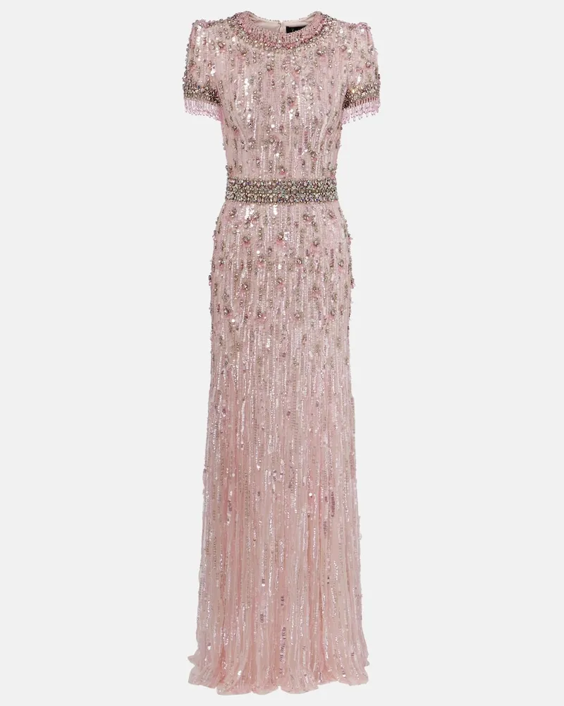 Jenny Packham Abito lungo Roxy con cristalli Rosa