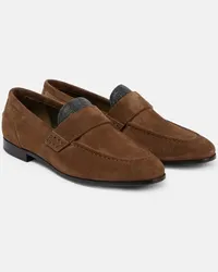 Brunello Cucinelli Mocassini in suede con monili Marrone