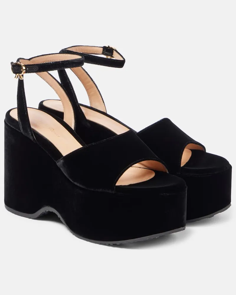 Gianvito Rossi Sandali in velluto con zeppa Nero