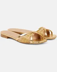 Malone Souliers Sandali Penn in rafia e pelle metallizzata Oro