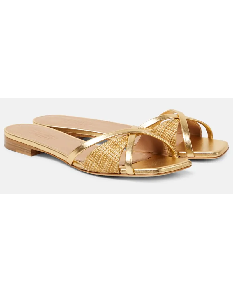 Malone Souliers Sandali Penn in rafia e pelle metallizzata Oro