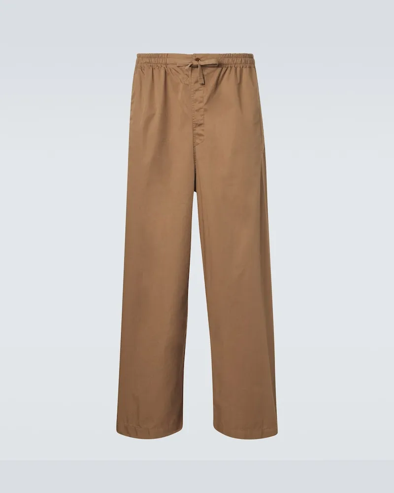 Christophe Lemaire Pantaloni a gamba larga in twill di cotone Marrone