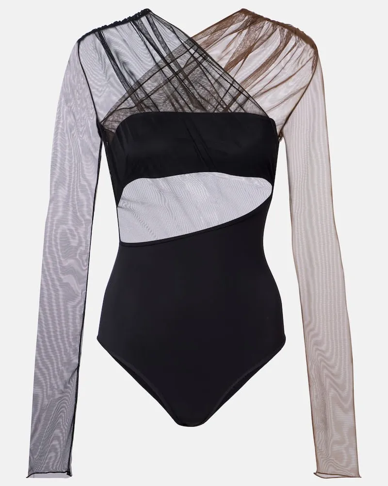 Nensi Dojaka Body in mesh con cut-out Nero
