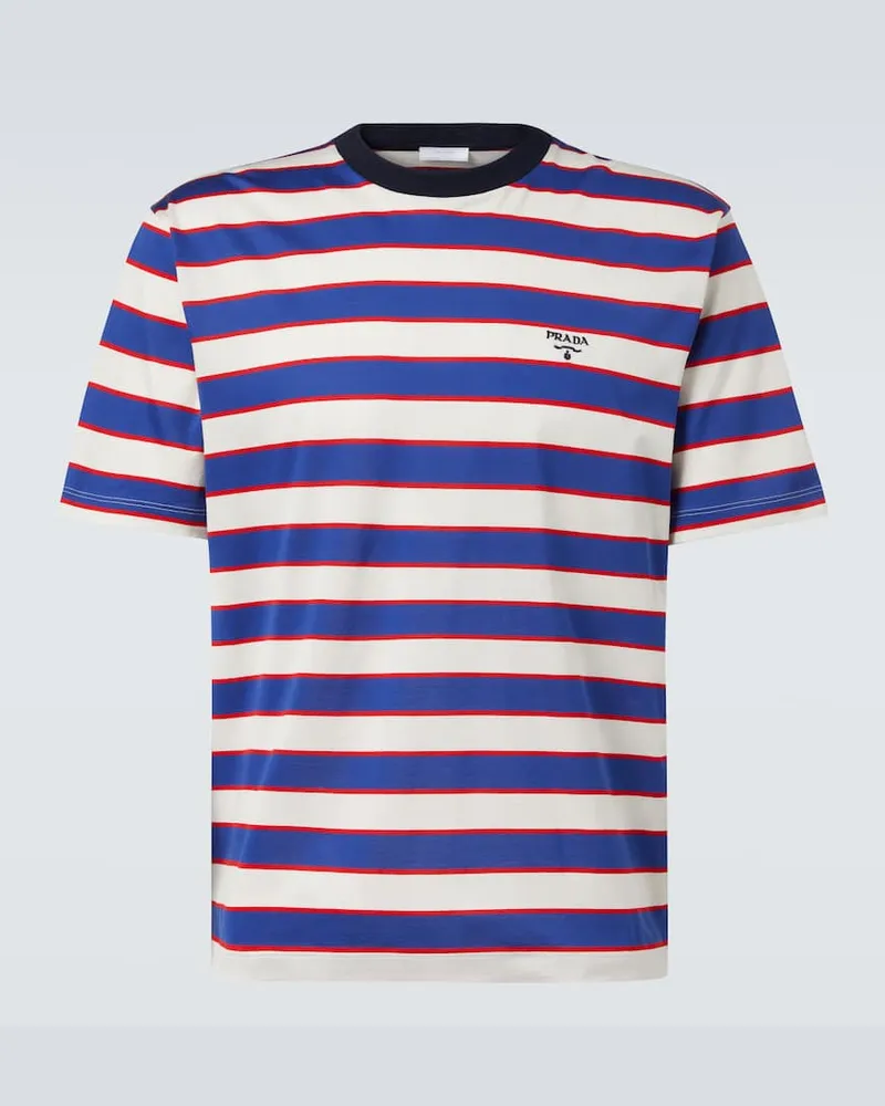 Prada T-shirt in jersey di cotone a righe Blu
