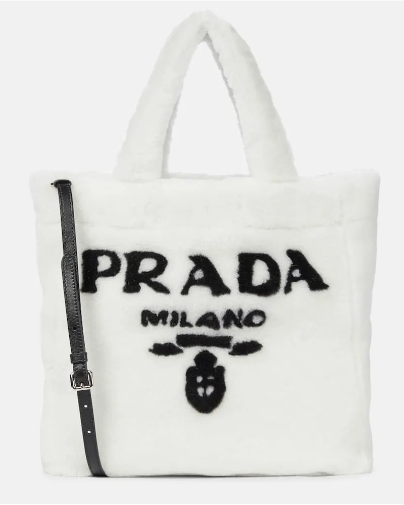 Prada Borsa in shearling con logo Bianco