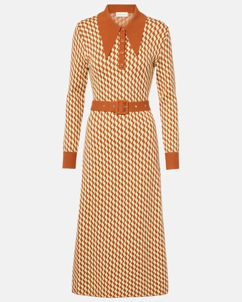 RIXO Abito midi in misto cotone Verde